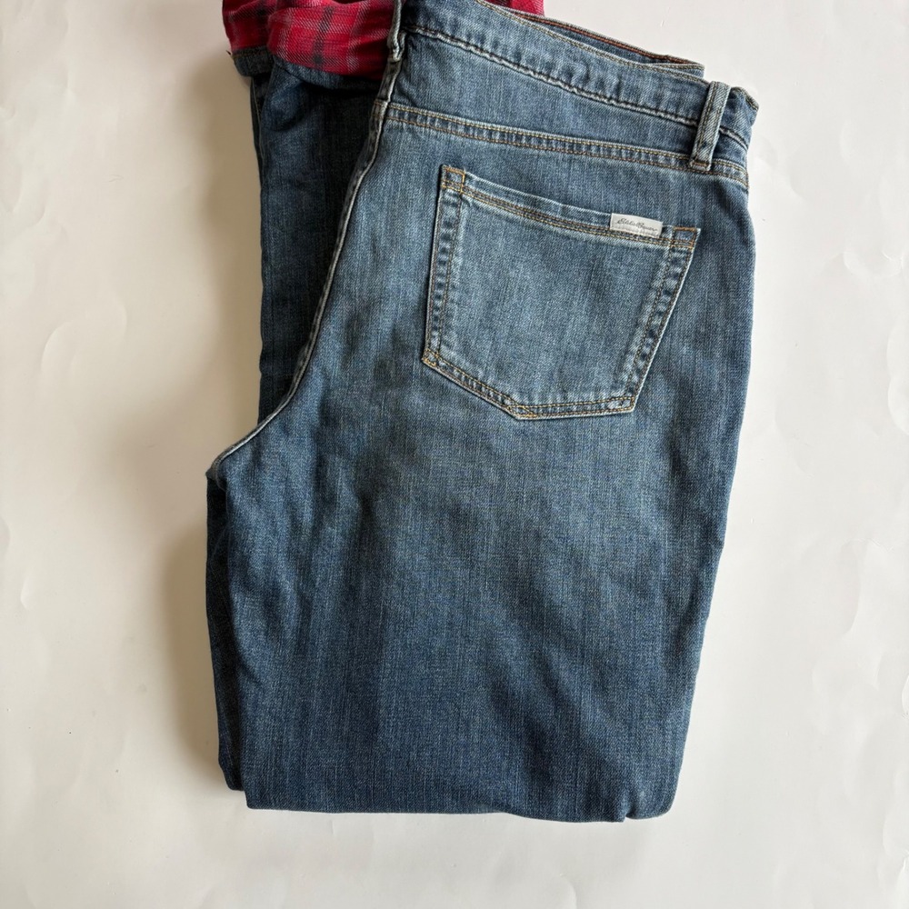Eddie Bauer Womens Flannel Lined Boyfriend Relaxed Jeans Blue Plaid Size‎ 8